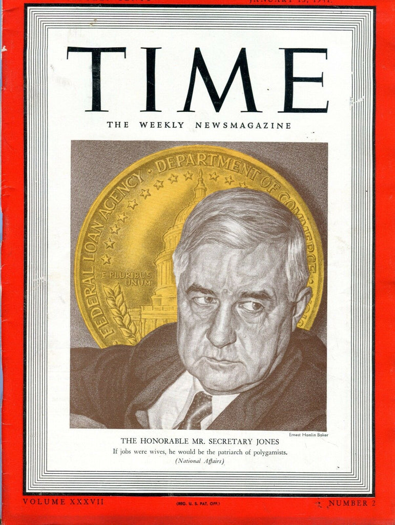 Time Magazine January 13 1941 Mr. Secretary Jones VG NO ML 093016jhe
