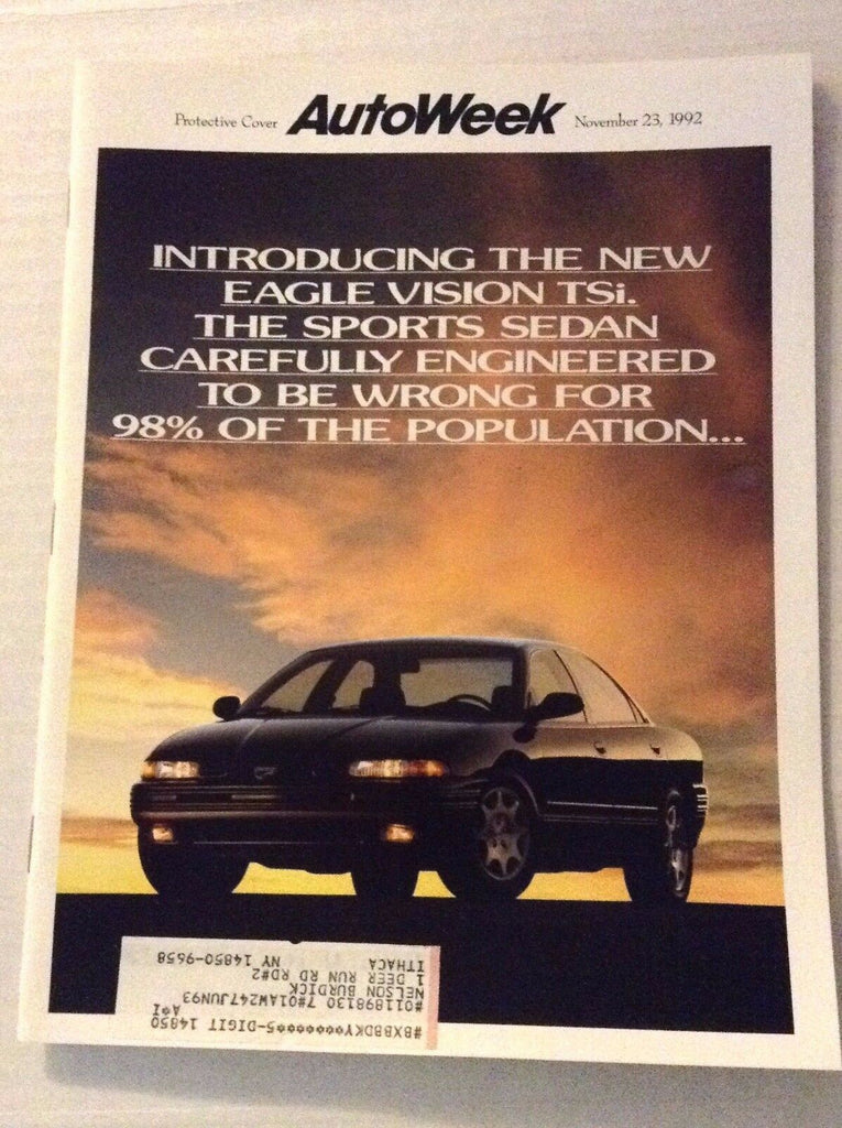 Autoweek Magazine Magazine The New Eagle Vision TSi November 23, 1992 011717RH
