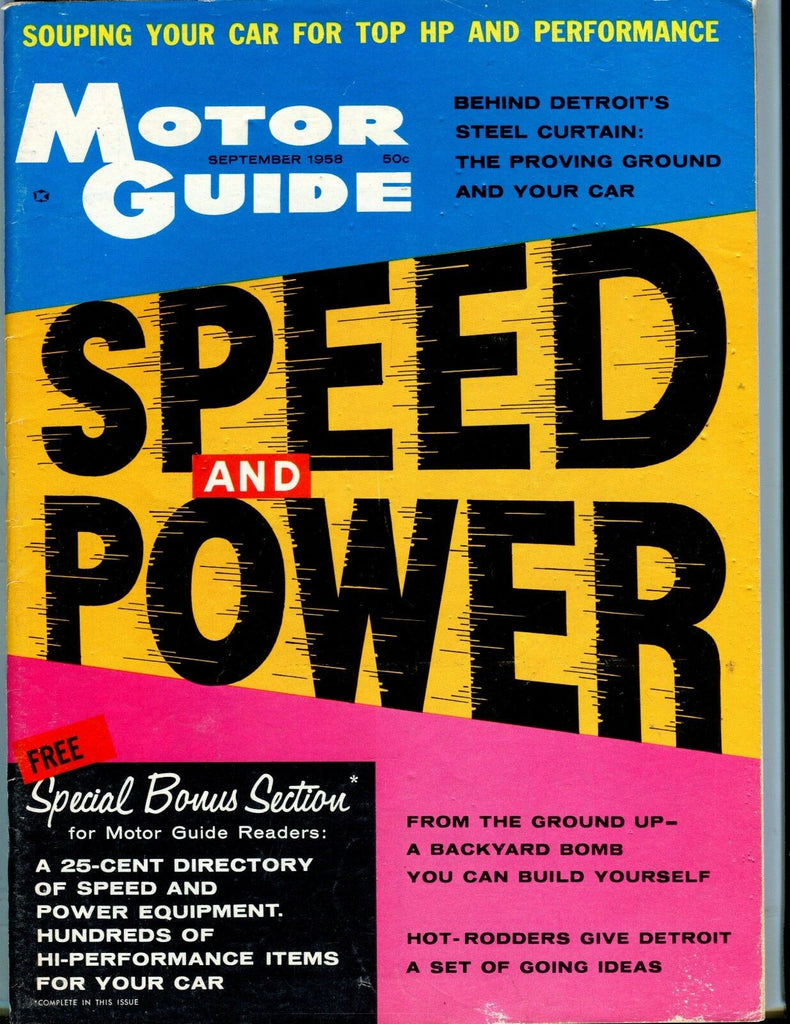 Motor Guide Magazine September 1958 Speed Power VG No ML 052617nonjhe