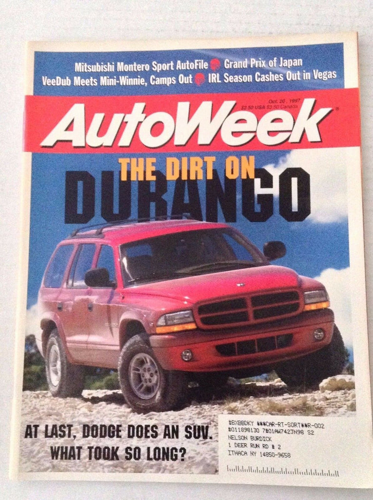 Autoweek Magazine Dodge Durango Mitsubishi Montero October 20, 1997 020617RH
