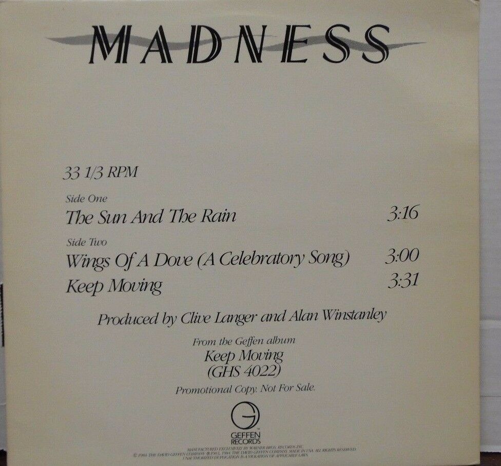 Madness The Sune and Rain 33RPM PRO-A-2122 PROMO 102916LLE