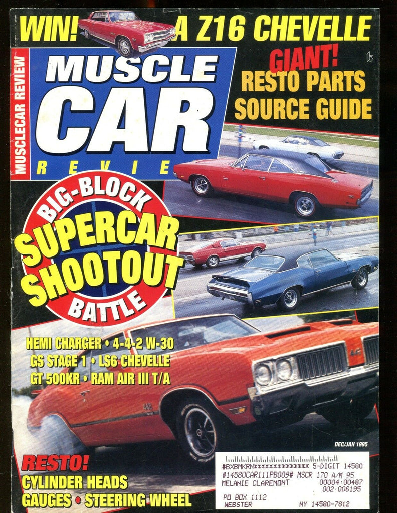 Muscle Car Review Magazine December/January 1995 Ex w/ML 012317jhe