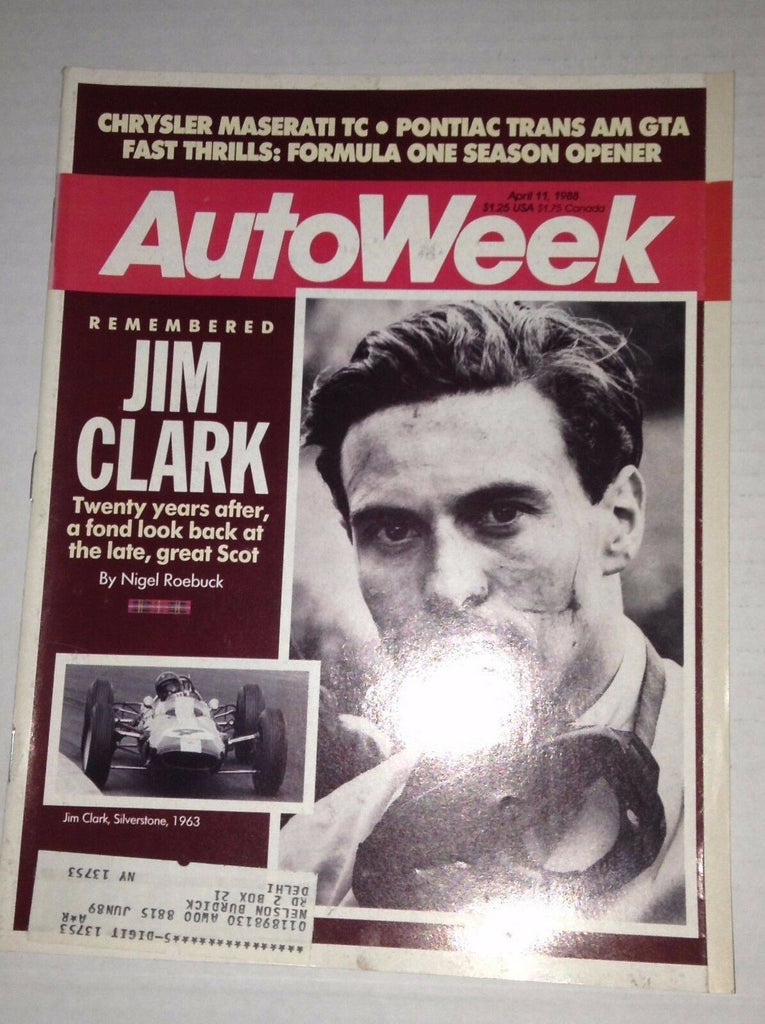 Autoweek Magazine Jim Clark 20 Years After April 11, 1988 011717RH