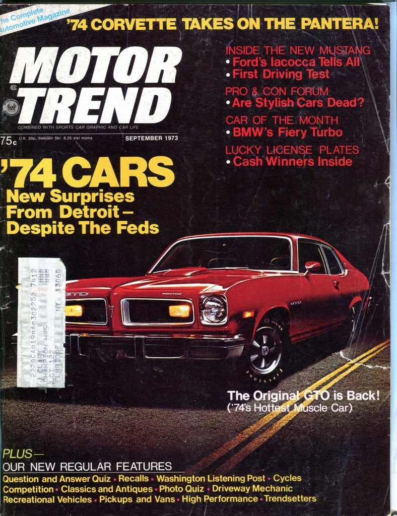 Motor Trend Magazine September 1973 '74 Cars VG w/ML 092016jhe