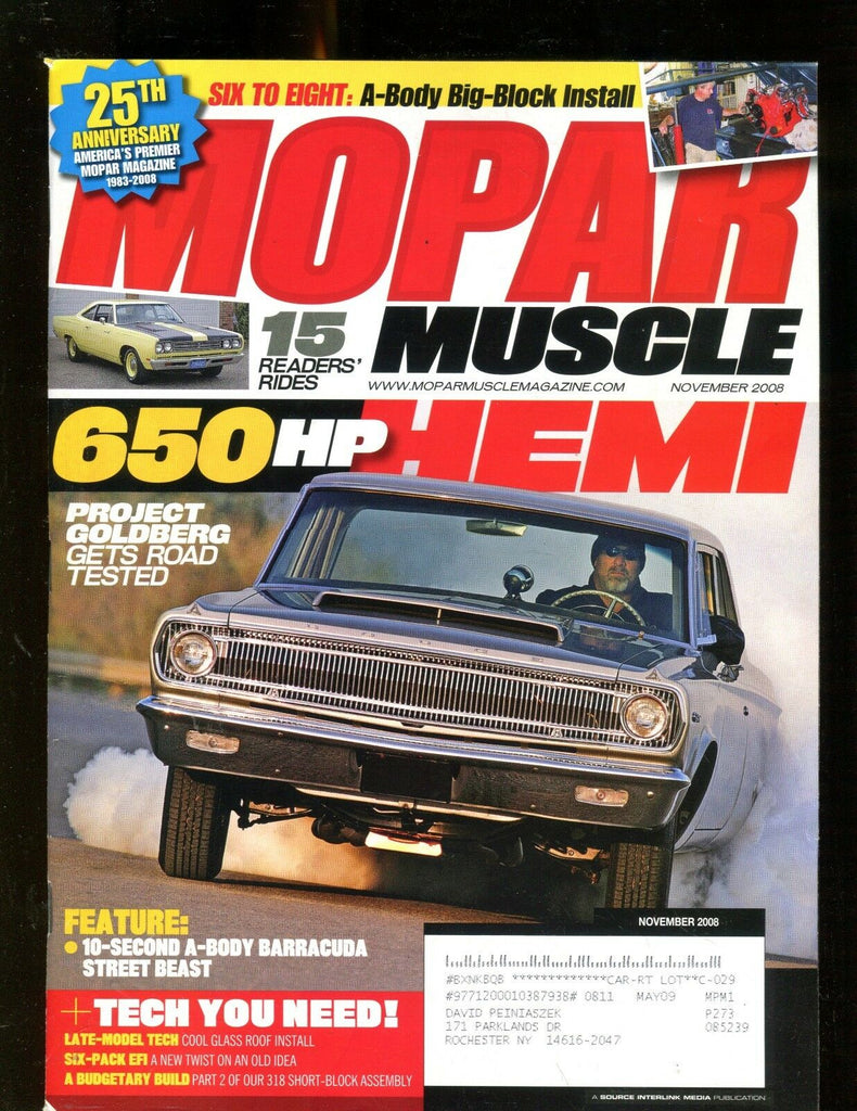 Mopar Muscle Magazine November 2008 650 HP Hemi EX w/ML 011617jhe