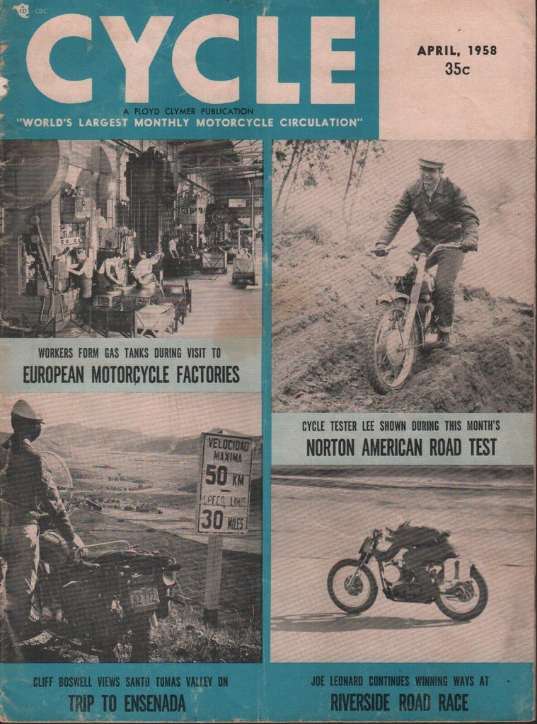 Cyle April 1958 Vintage Motorcylce Magazine Joe Leonard 121518AME