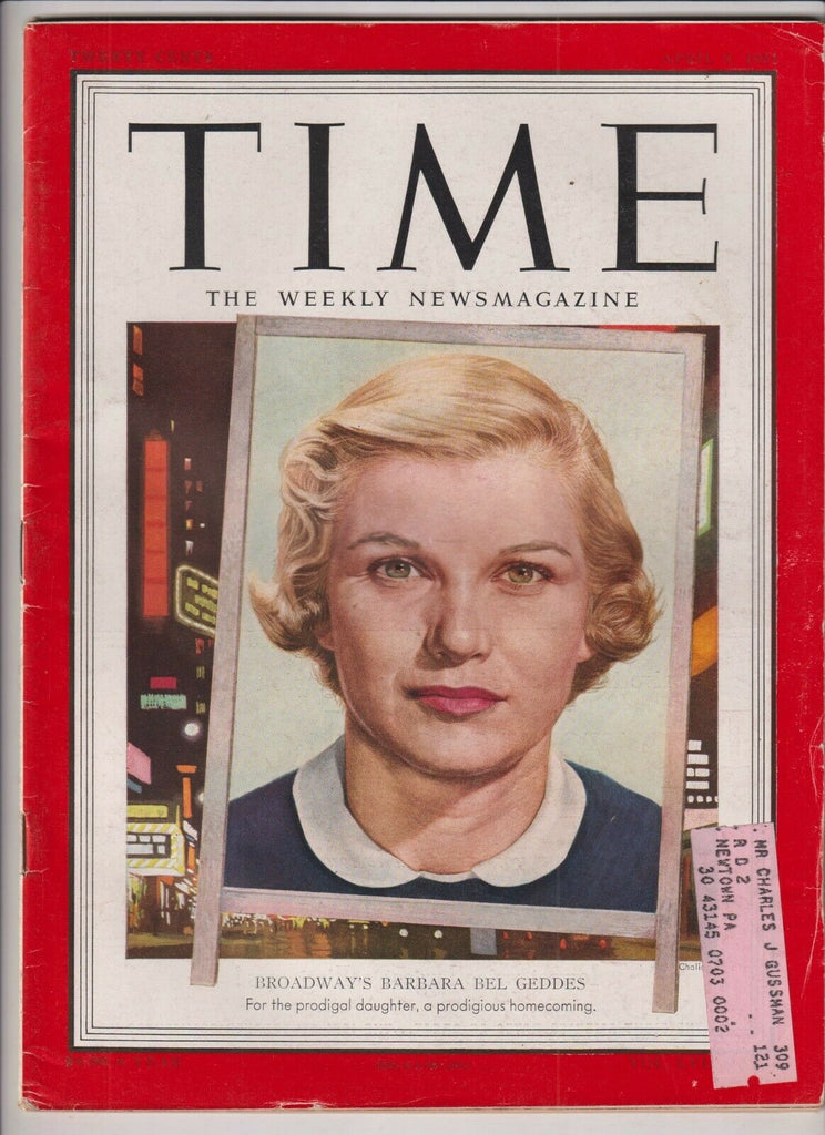 Time Magazine Broadway's Barbara Bel Geddes April 9, 1951 111919nonr