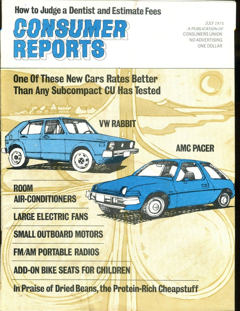 Consumer Reports Magazine July 1975 VW Rabbit AMC Pacer VGEX No ML 020117jhe