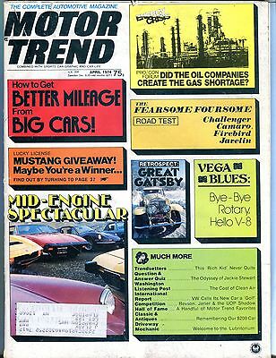Motor Trend Magazine April 1974 Better Mileage VG w/ ML 090816jhe