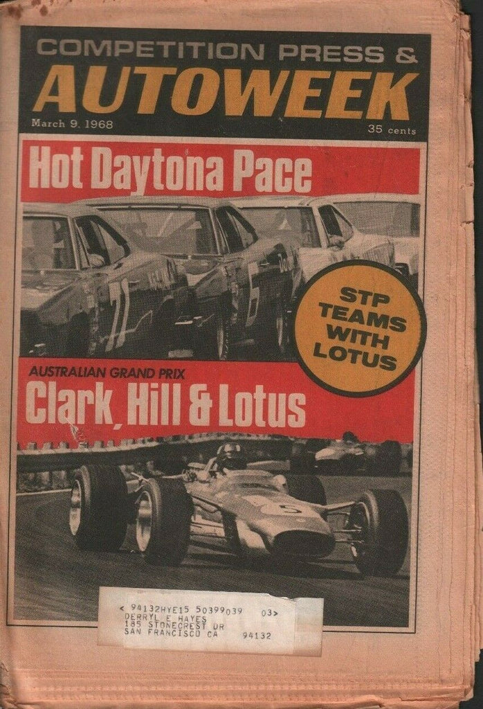 Autoweek March 9 1968 Cale Yarborough Andy Granatelli w/ML 032619DBE