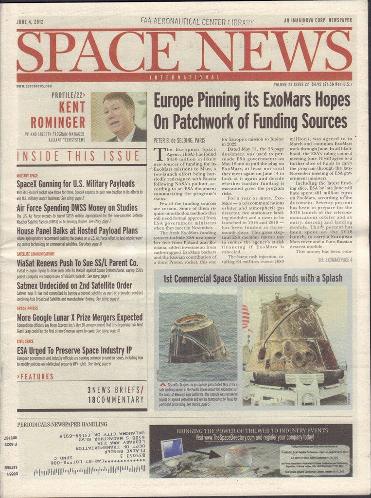 Space News June 4 2012 Kent Rominger SpaceX, ExoMars FAA w/ML 110716DBE