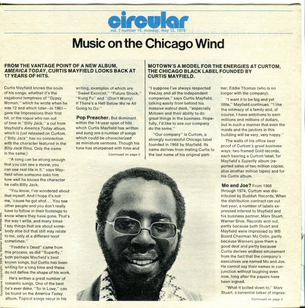 Circular Music Magazine May 12 1975 Curtis Mayfield EX 021917jhe
