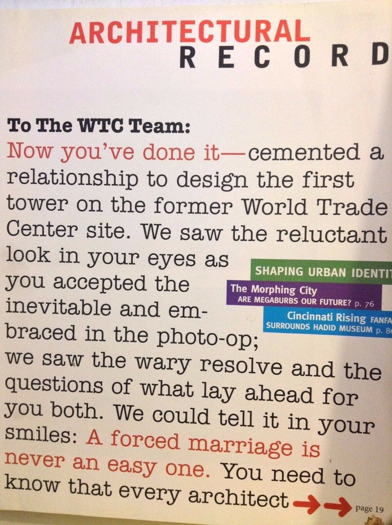 Architectural Record Magazine To The WTC Team August 2003 101817nonrh