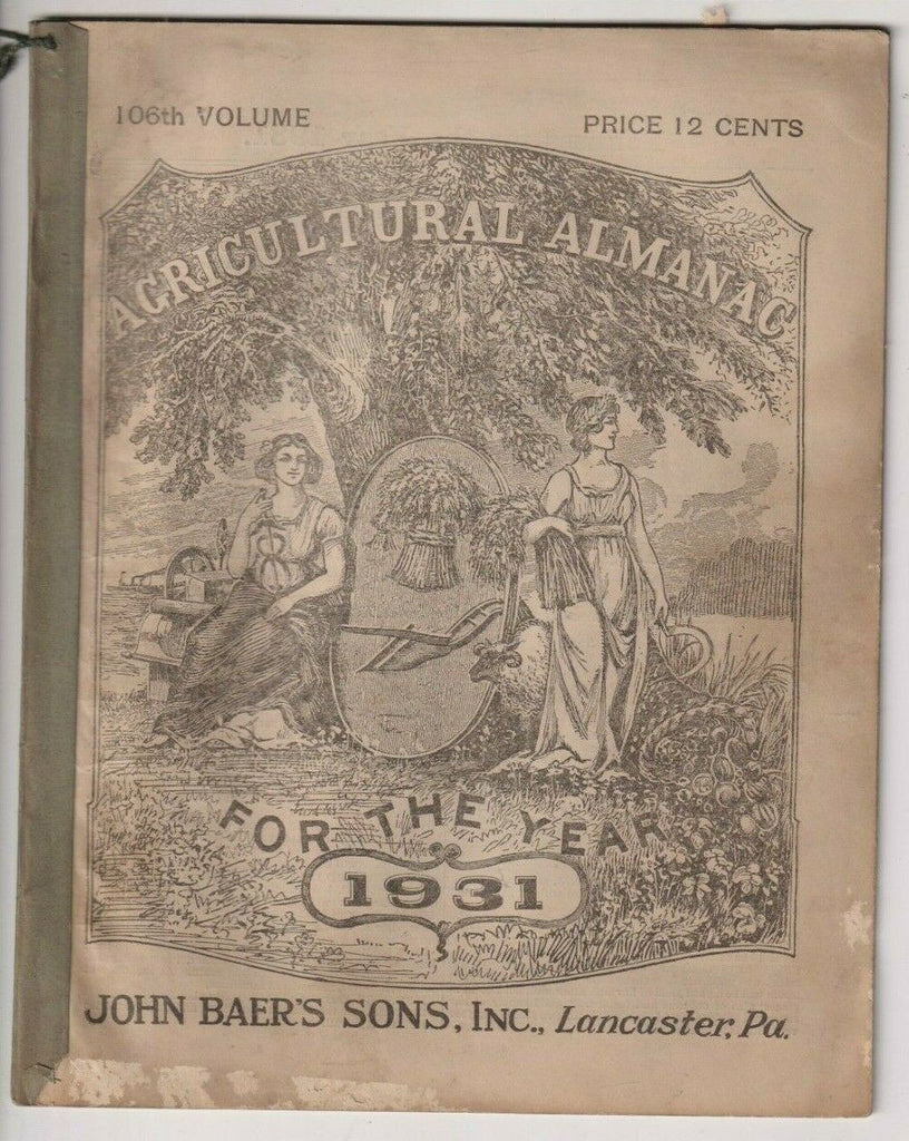 Agriculture Almanac John Baer's Sons Lancaster, PA 106th 1931 022420nonr