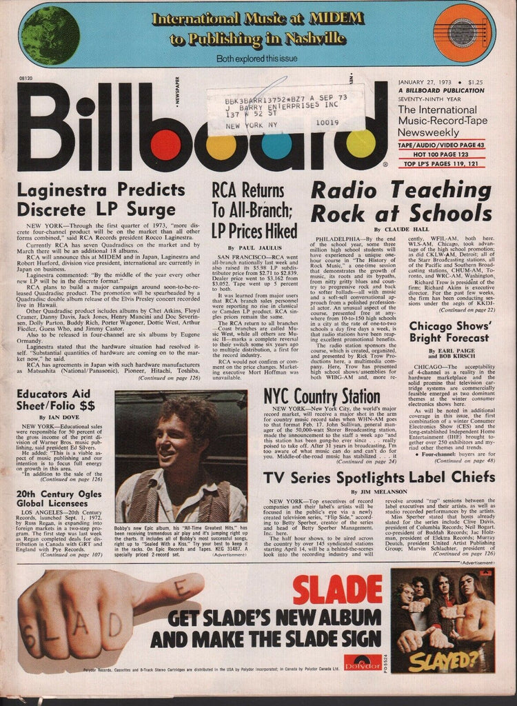 Billboard January 27 1973 Slade, Bobby w/ML 062817nonDBE