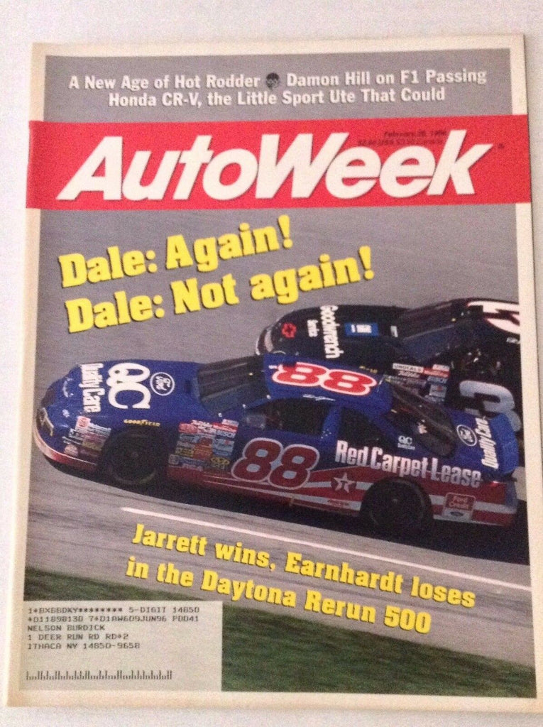 Autoweek Magazine Dale Earnhardt Again February 26, 1996 011617rh