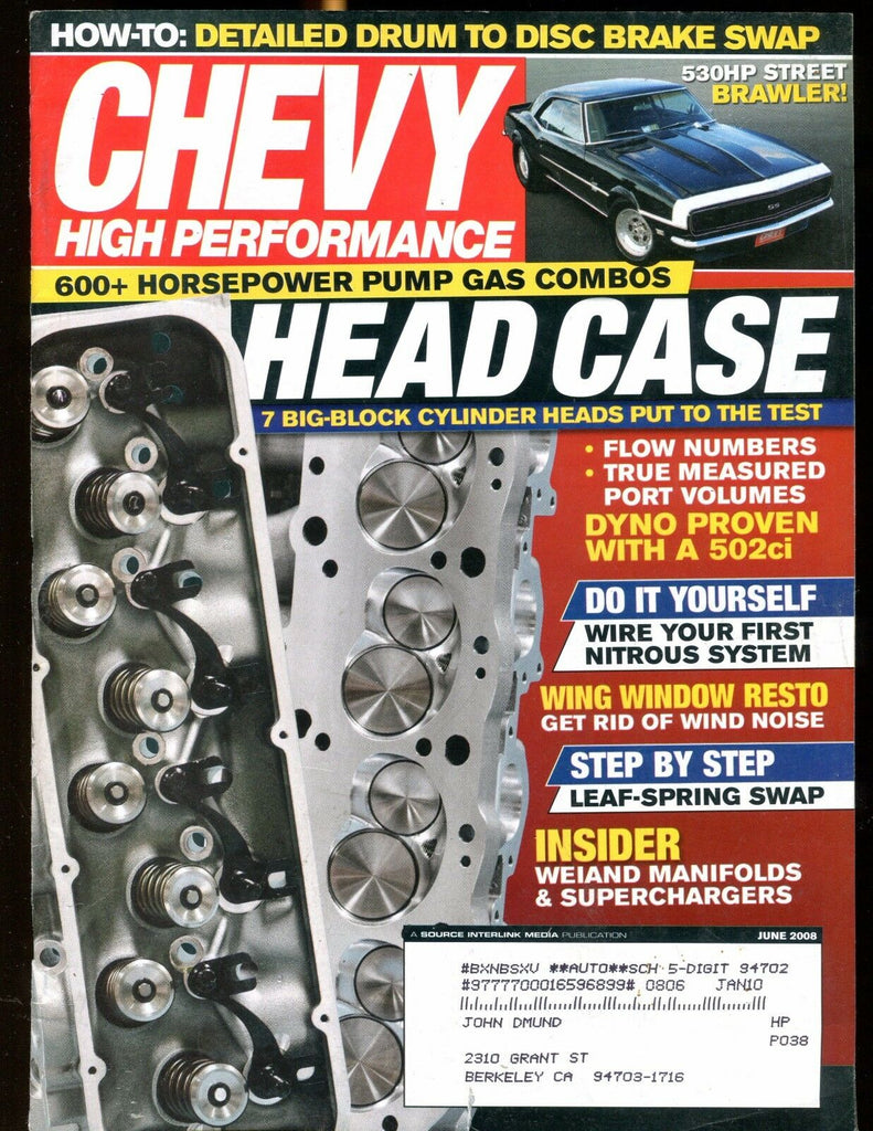 Chevy High Performance Magazine June 2008 Head Case EX w/ML 030117nonjhe