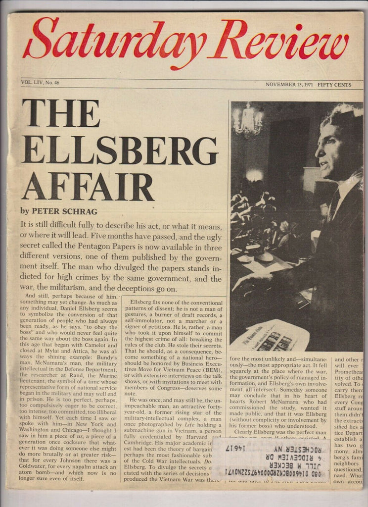 Saturday Review Mag The Ellsberg Affair November 13, 1971 022420nonr