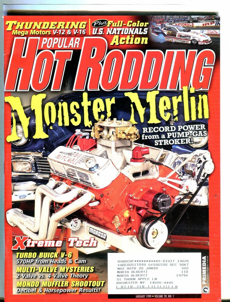 Popular Hot Rodding Magazine January 1999 Monster Merlin EX w/ML 050617nonjhe