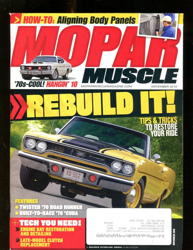 Mopar Muscle Magazine November 2010 Rebuild It! EX w/ML 011617jhe