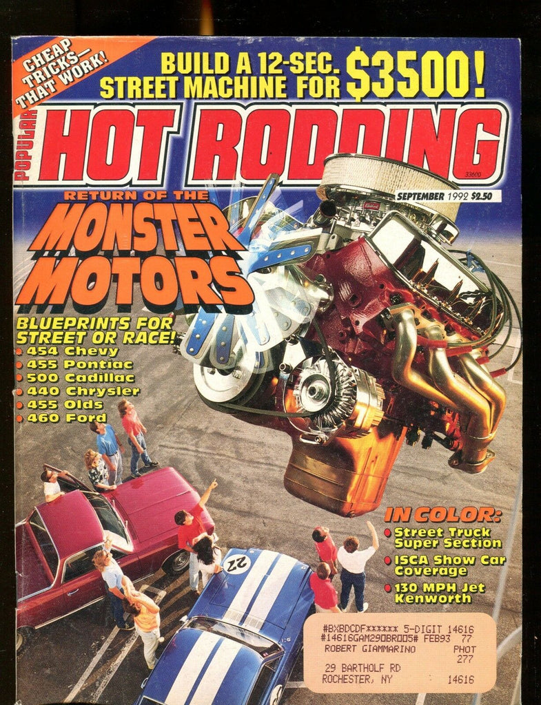 Popular Hot Rodding Magazine September 1992 Monster Motors EX w/ML 012617jhe