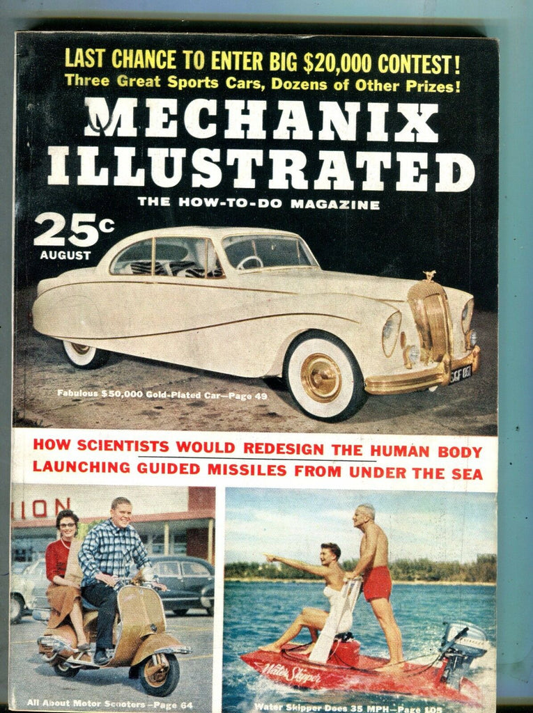 Mechanix Illustrated Magazine August 1956 Gold-Plated Car 062217nonjhe
