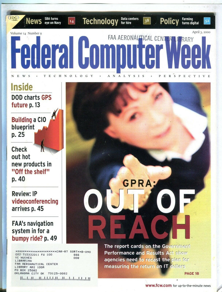 Federal Computer Week Magazine April 3 2000 EX w/ML FAA Library 102016jhe