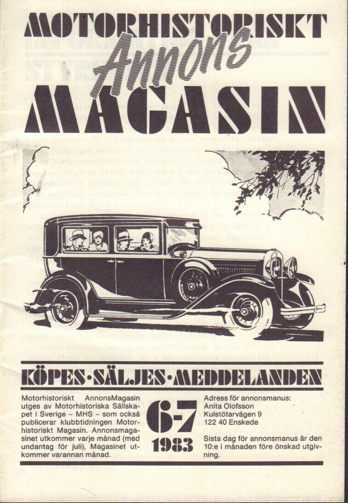 Motorhistoriskt Magasin Annons Swedish Car Magazine 6-7 1983 AJS 032717nonDBE