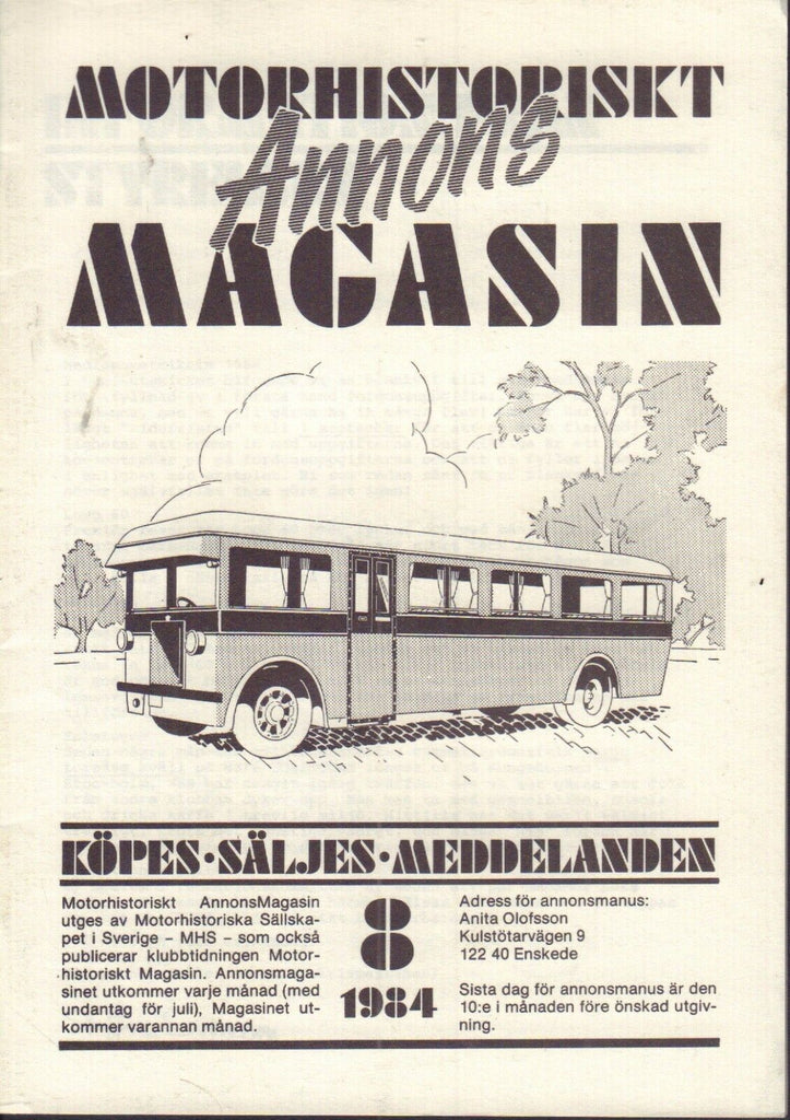 Motorhistoriskt Magasin Annons Swedish Car Magazine 8 1984 Opel 032717nonDBE