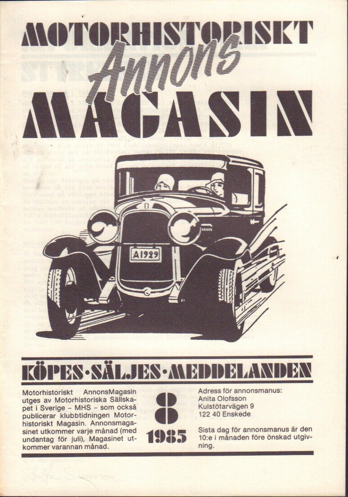 Motorhistoriskt Magasin Annons Swedish Car Magazine 8 1985 Volvo 032717nonDBE