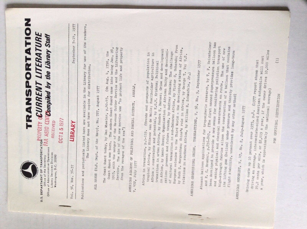 Transportation Current Literature Magazine September 7-14, 1977 FAL 050517nonrh