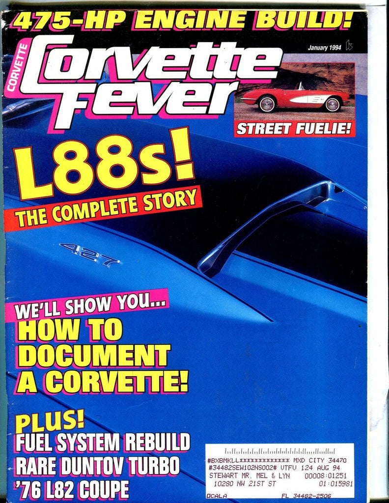 Corvette Fever Magazine January 1994 L88s EX w/ML 042617nonjhe