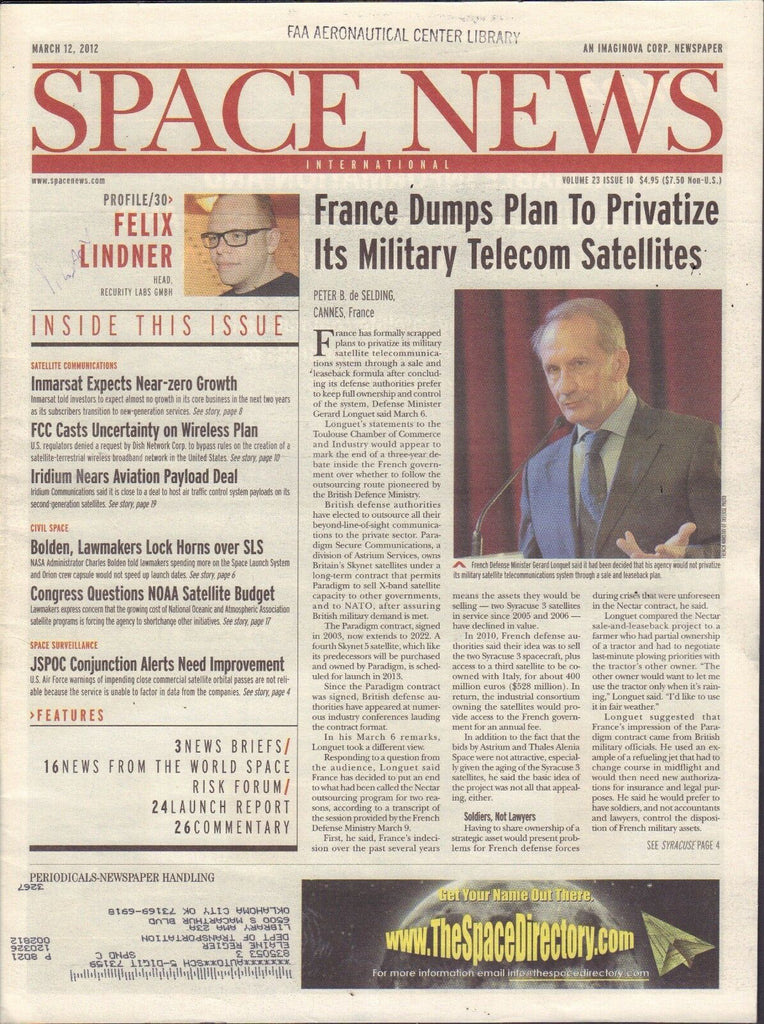 Space News March 12 2012 Felix Linder, FCC, JSPOC FAA w/ML 110716DBE