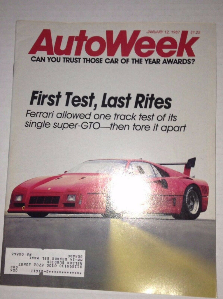 Autoweek Magazine Ferrari First Test Super GTO January 12, 1987 011717RH