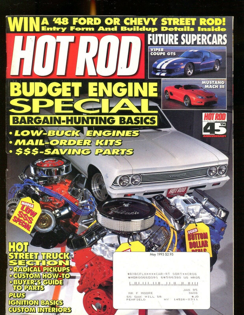 Hot Rod Magazine May 1993 Budget Engine Special Ex w/ML 012317jhe