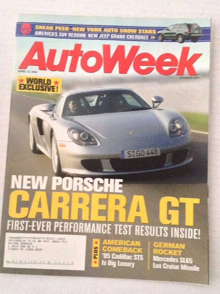 Autoweek Magazine Porsche Carrera GT Cadillac STS April 12, 2004 020617RH