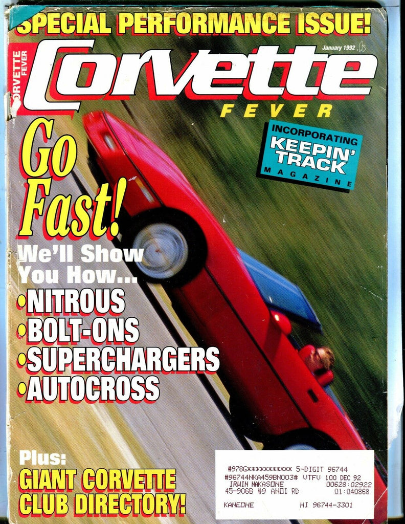 Corvette Fever Magazine January 1992 Nitrous Bolt-Ons GD w/ML 042417nonjhe