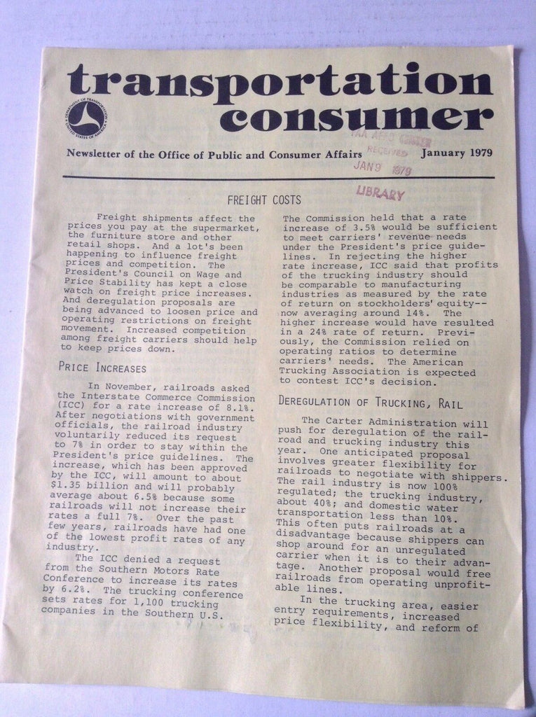 Transportation Consumer Magazine Freight Costs January 1979 FAL 050717nonrh