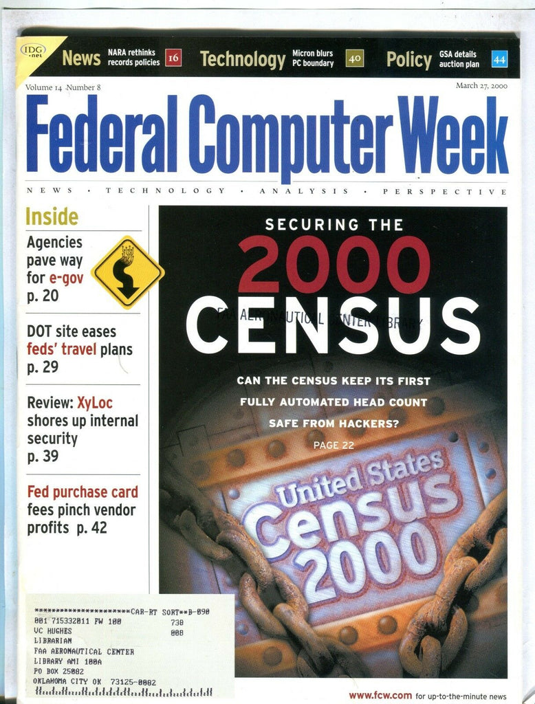 Federal Computer Week Magazine March 27 2000 EX w/ML FAA Library 102016jhe