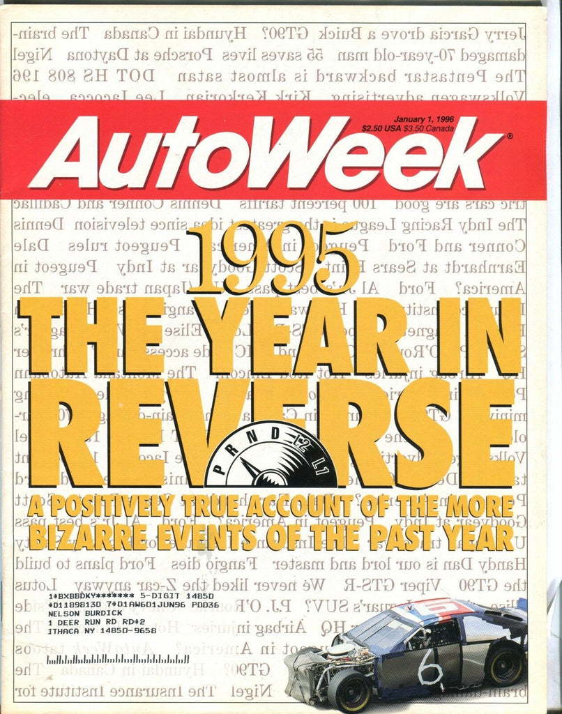 AutoWeek Magazine January 1 1996 Bizarre Events EX w/ML 022317nonjhe