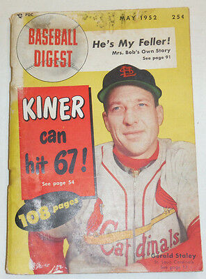 Baseball Digest Magazine Kiner Gerald Staley May 1952 110514R1