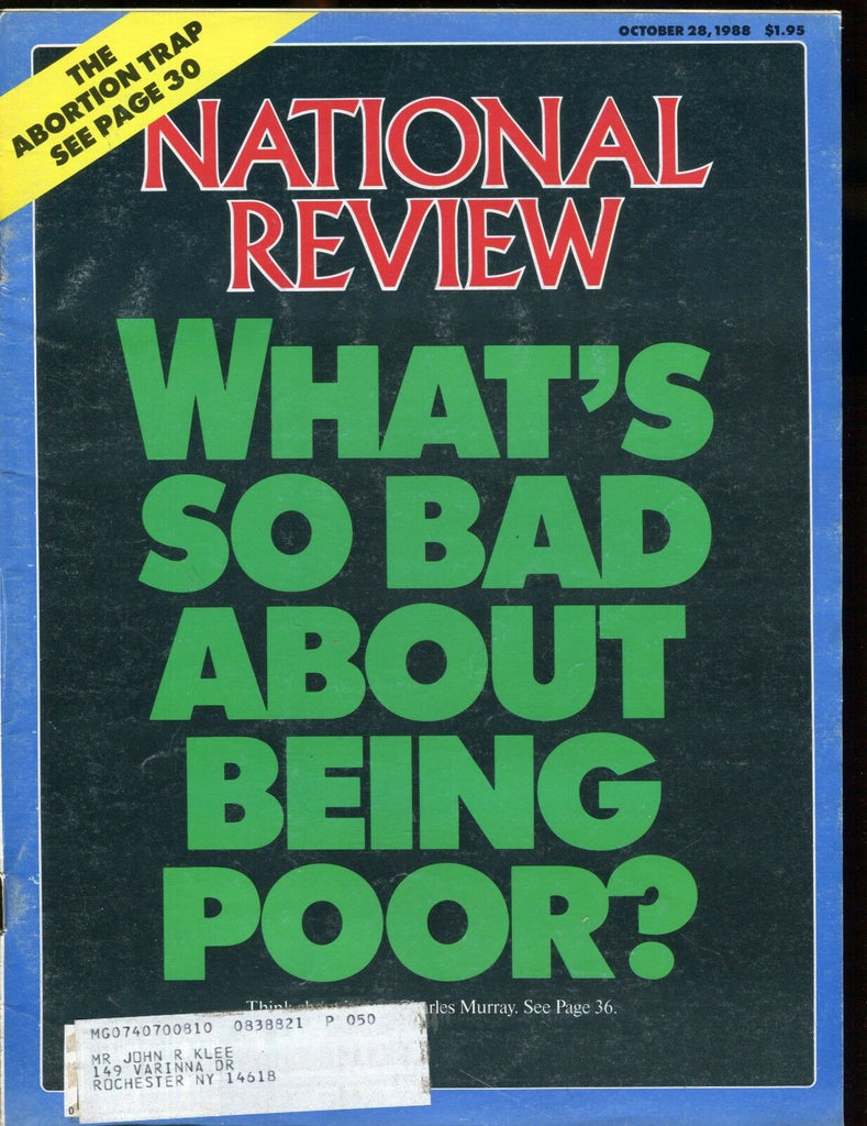 National Review Magazine October 28 1988 Being Poor VG w/ML 010617jhe