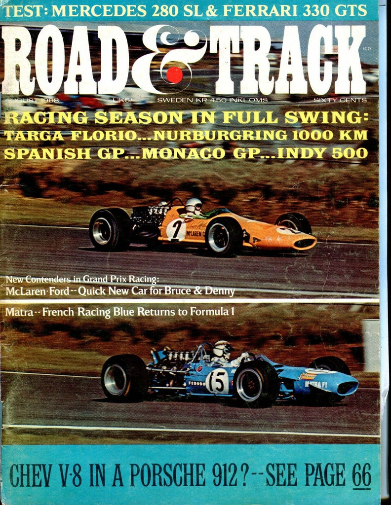 Road & Track Magazine August 1968 Porsche 912 VG No ML 042517nonjhe