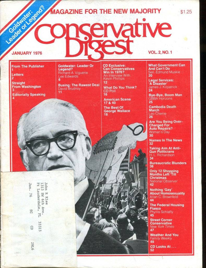 Conservative Digest Magazine January 1976 Barry Goldwater VG w/ML 010617jhe