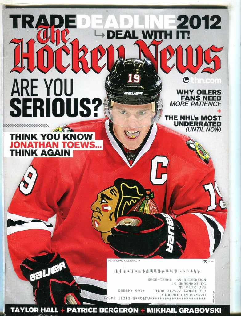 The Hockey News Magazine March 5 2012 Jonathan Toews EX w/ML 051717nonjhe