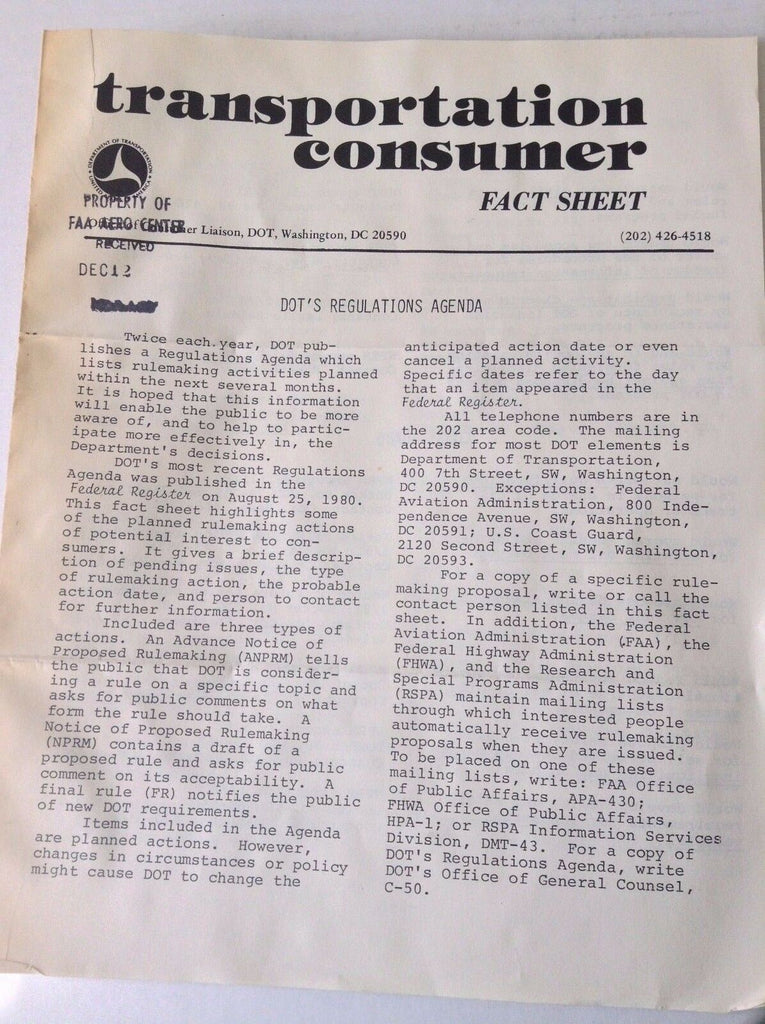 Transportation Consumer Magazine Regulations Facts Sheet FAL 050717nonrh