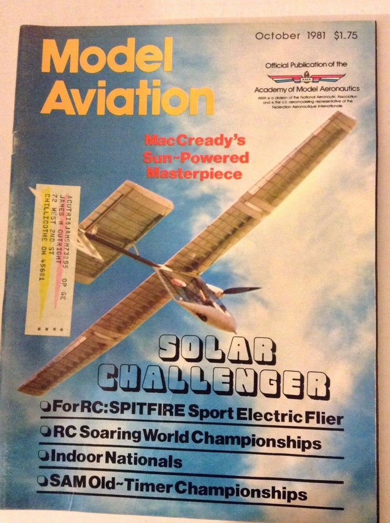 Model Aviation Magazine Solar Challenger Spitfire October 1981 041417nonrh