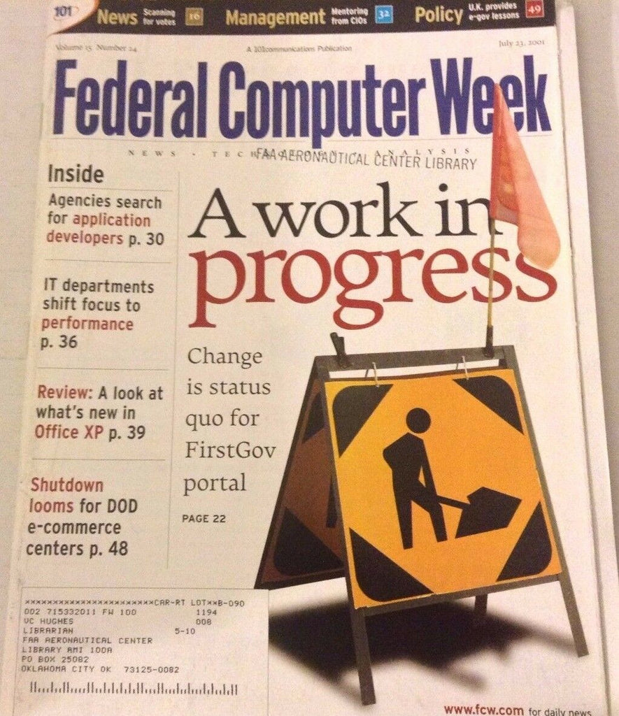 Federal Computer Weekly Magazine FirstGov Postal July 23, 2001 080117nonrh