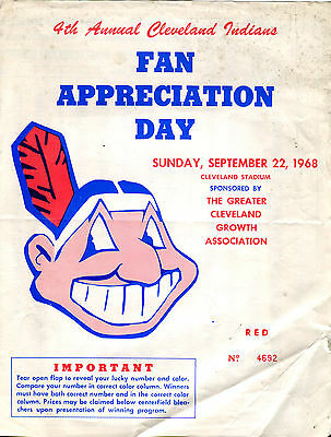 4th Annual Cleveland Indians Fan Appreciation Day Flyer 9-22-68 VG 010516jhe2