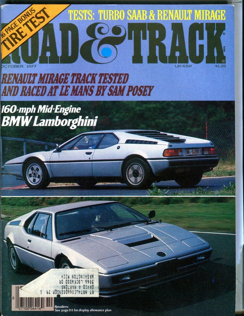 Road & Track Magazine October 1977 BMW Lamborghini EX w/ML 031317nonjhe